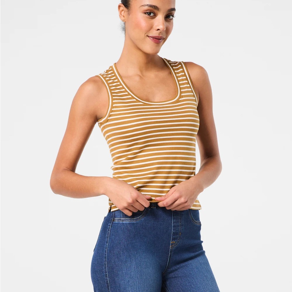 SPANX Tan and White Striped Tank Top